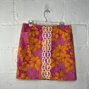 Lilly Pulitzer Ten Ton Elephant Lace Mini Skirt Women Pink Orange Size 8